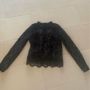 Elegant Black Lace Women's Top size XS coquette Lolita sexy frills BNWOT